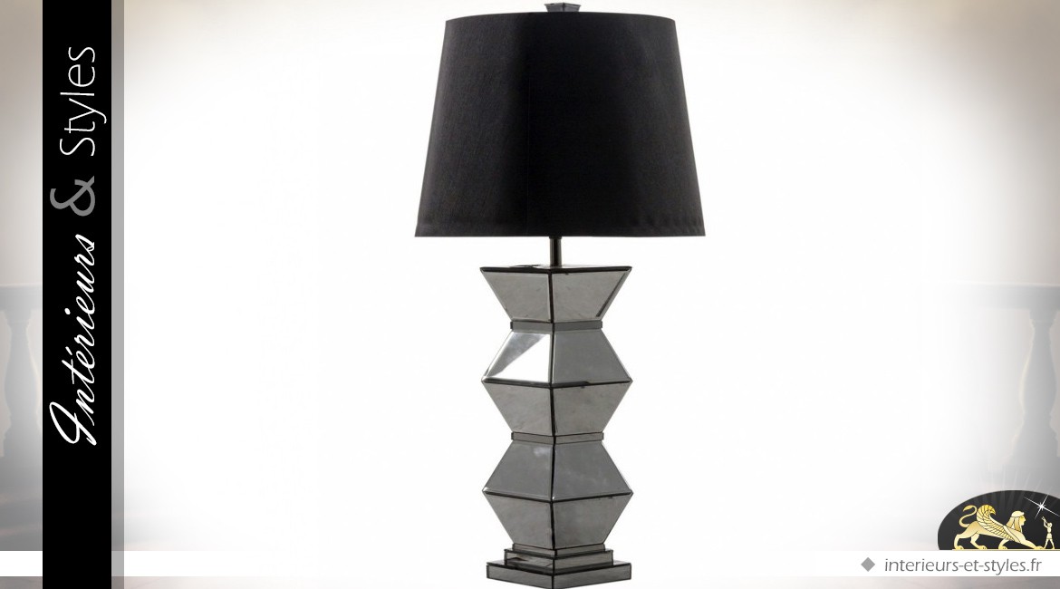 Lampe design avec pied en miroirs et abat-jour satin noir 87 cm