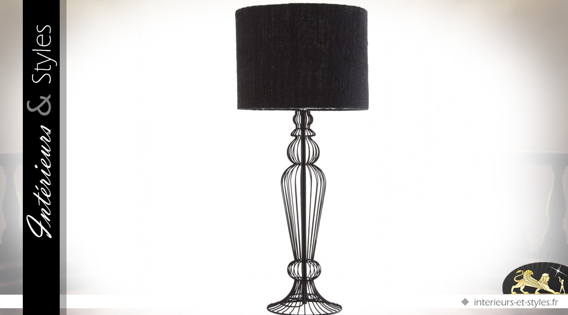 Lampe wireframe en métal noir et abat-jour toile noire 120 cm