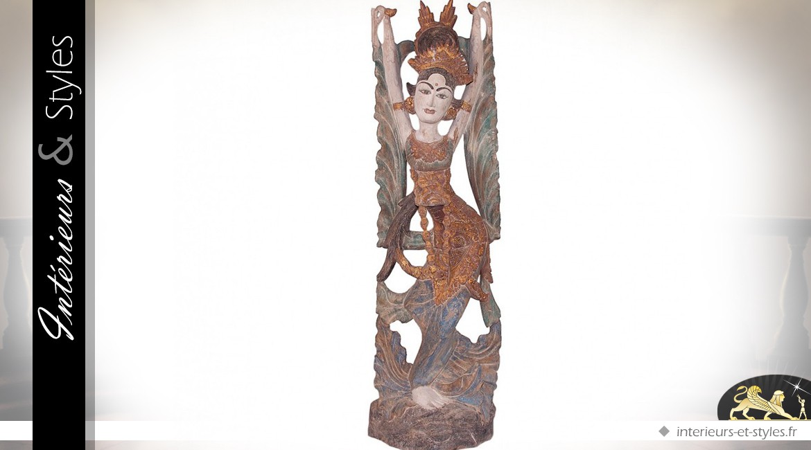 Sculpture peinte de danseuse orientale en acacia 100 cm