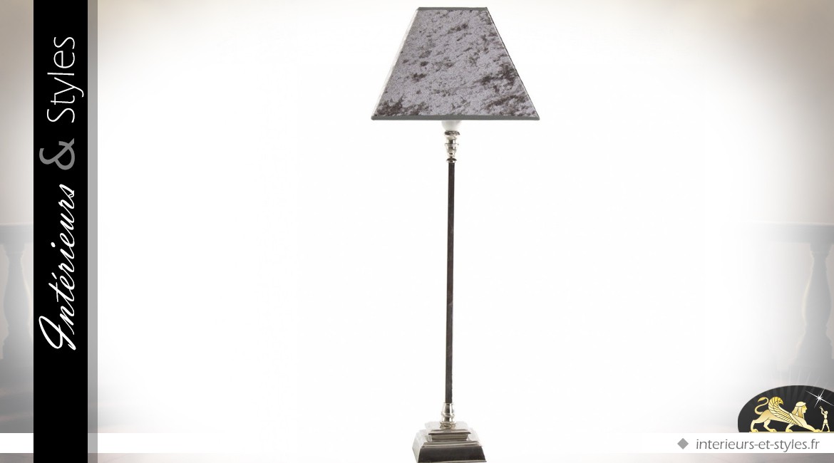 Lampe de salon chrome et velours gris 72 cm