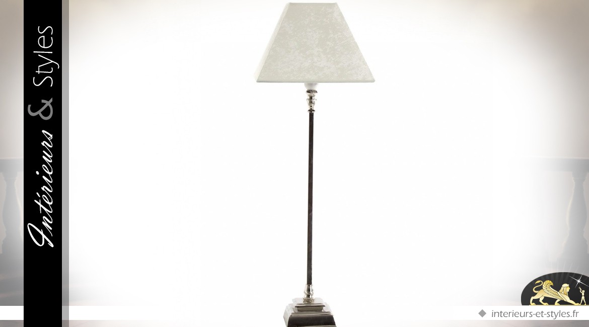 Lampe de salon chrome et velours blanc 72 cm
