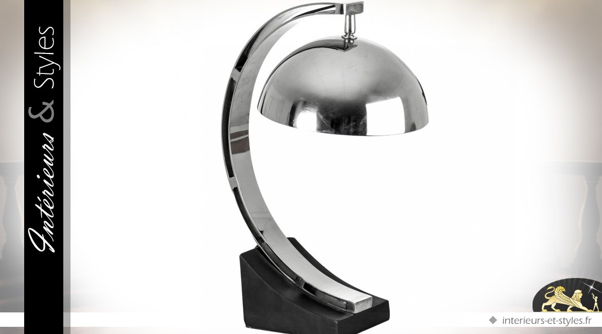 Lampe design noir et chrome en bois et métal 44 cm