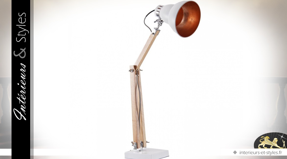 Lampe de bureau bois et métal à bras articulé 75 cm