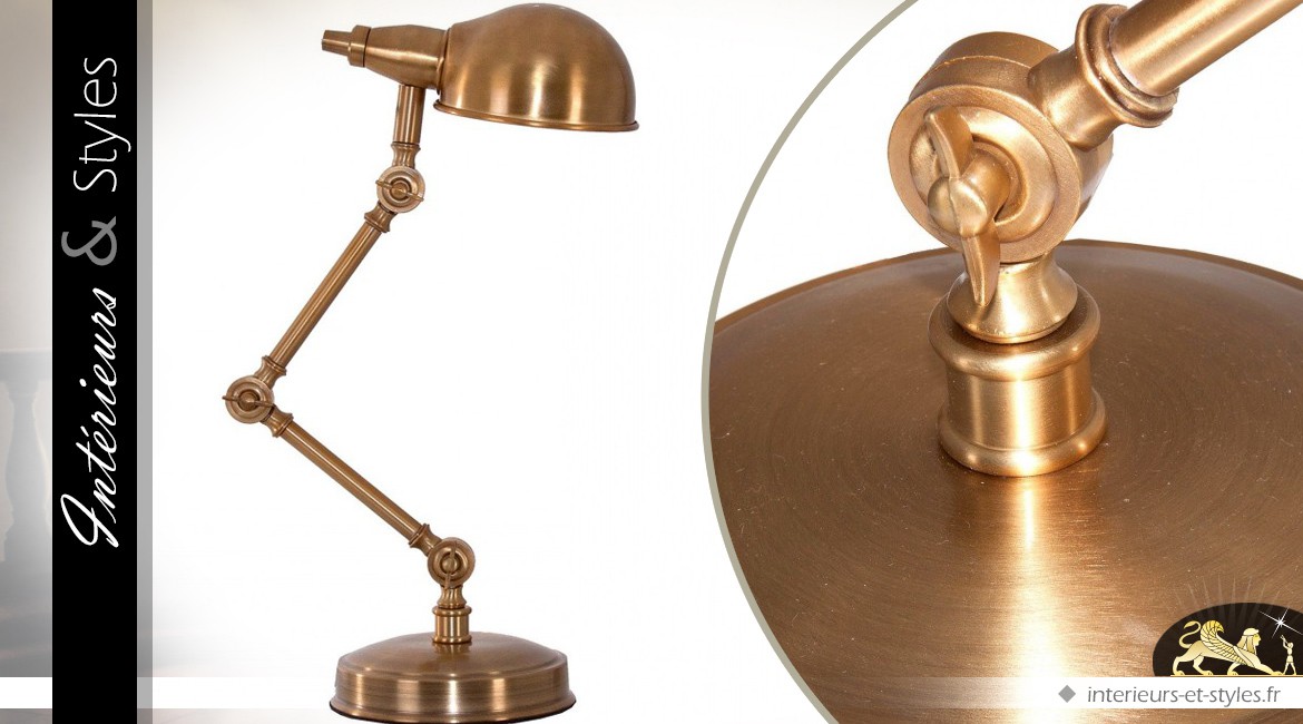 Lampe de bureau à bras articulé en laiton doré ancien 64 cm