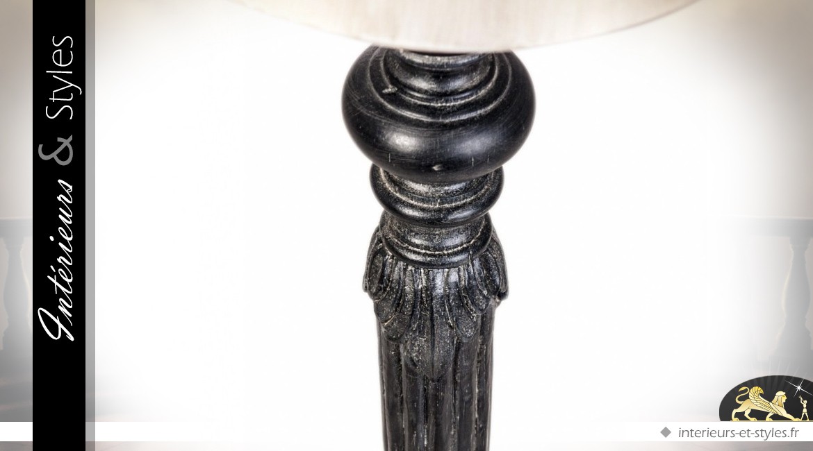 Lampe haute de style classique en bois tourné noir et vieilli 89 cm