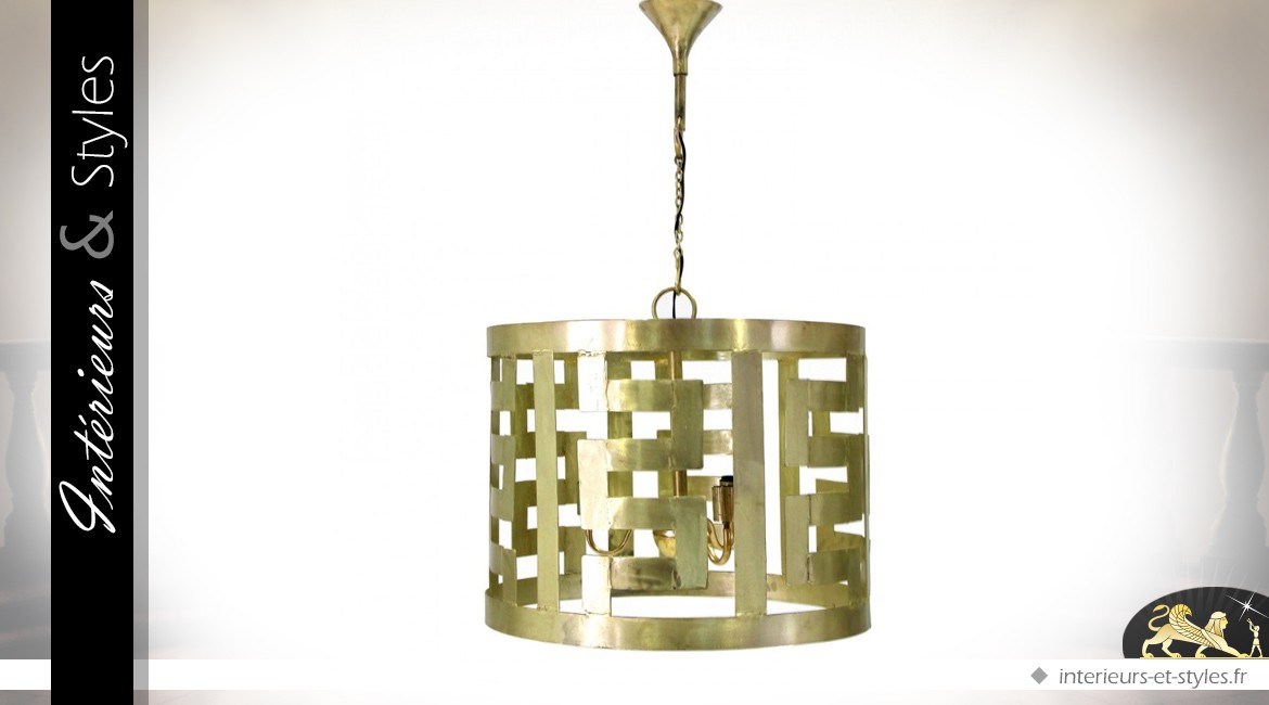 Suspension dorée cylindrique de style design Ø 66 cm