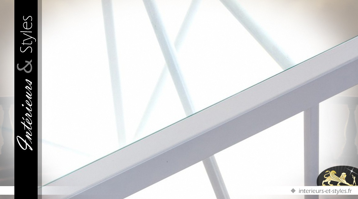 Table basse rectangulaire blanche design en métal et verre