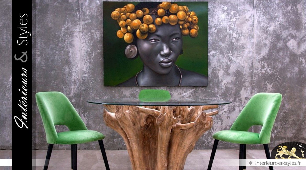 Tableau sur toile jeune africaine avec couronne de fruits 150 cm