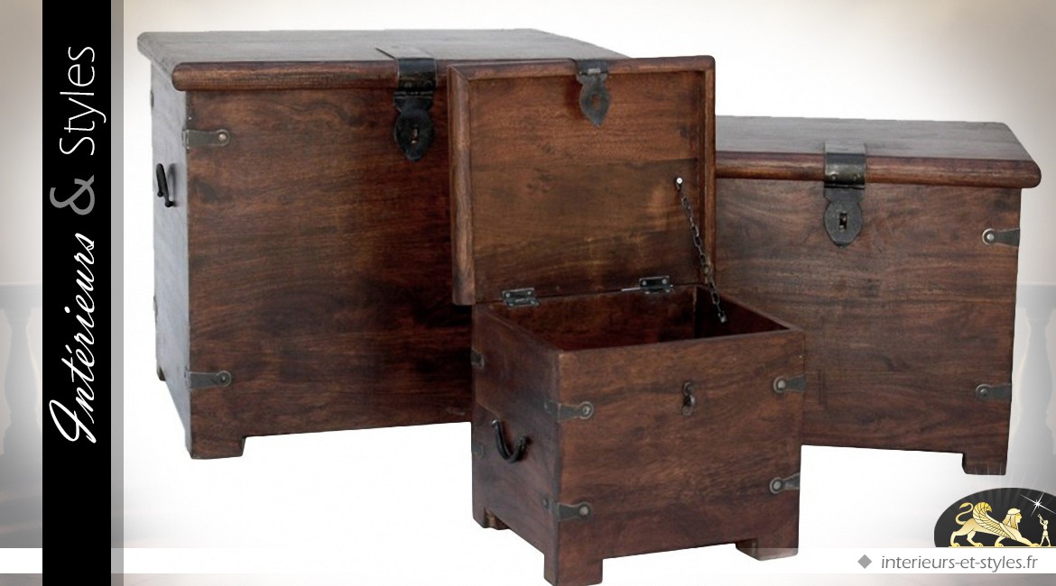 Tables basses coffres en bois et métal de style rustique