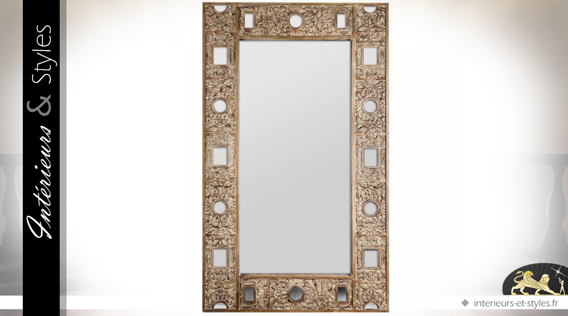 Grand miroir rectangulaire style Art Déco finition bois doré 199 cm