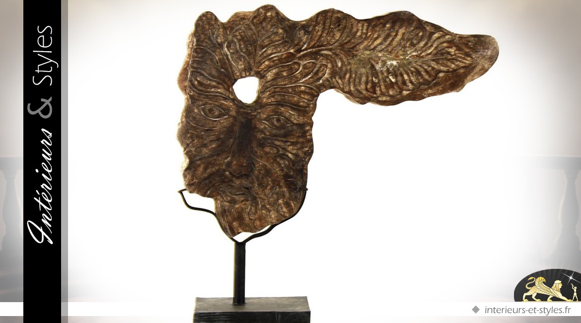Sculpture sur socle Neptune en bois tropical 74 cm