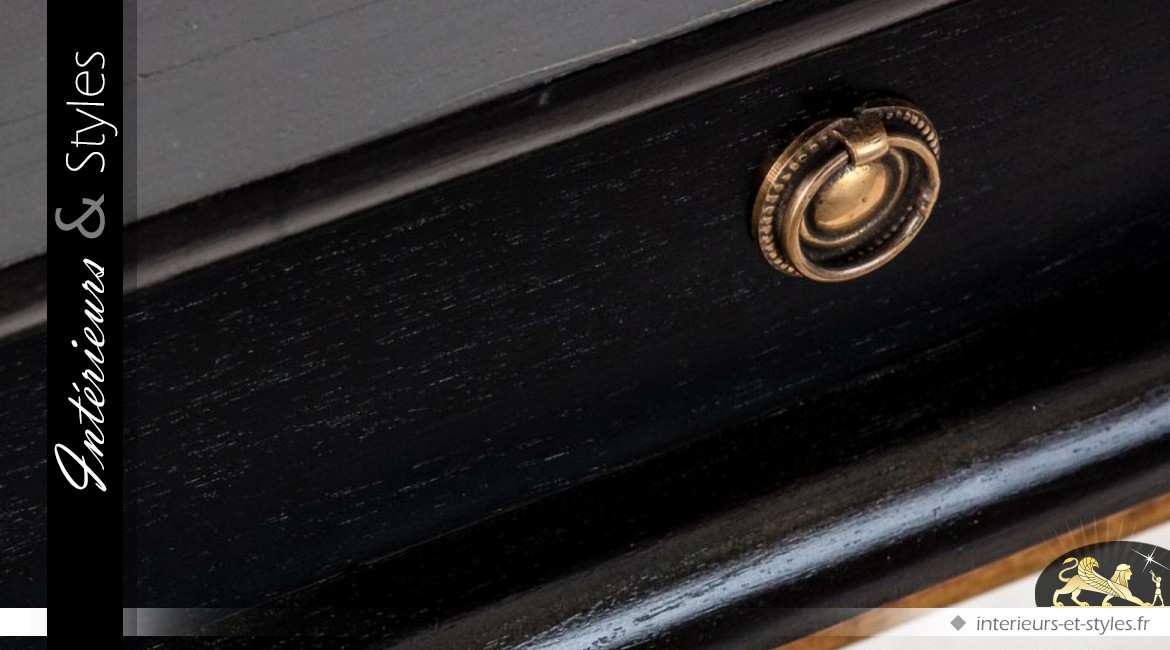 Console noire de style vintage et design avec 3 tiroirs