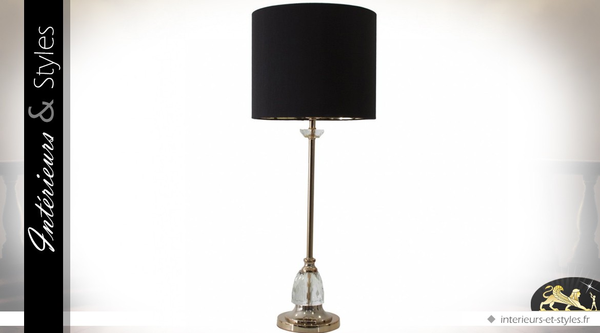 Lampe noire avec pied en métal chromé et verre 76 cm
