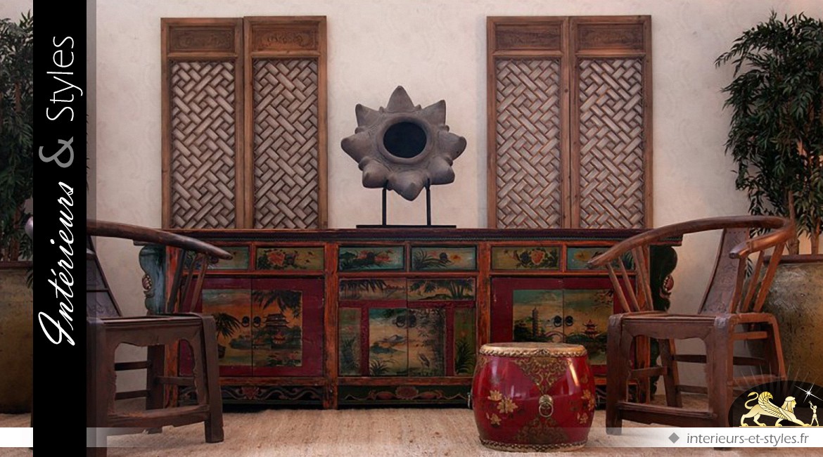 Battant de porte décoratif en orme et de style oriental 208 cm