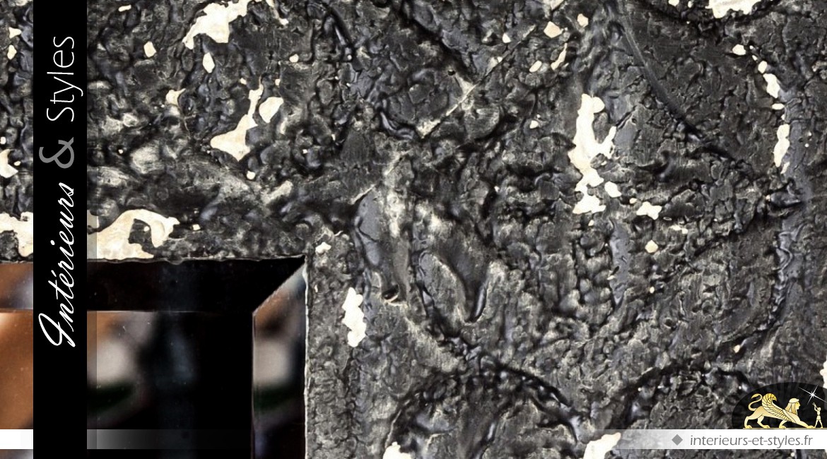 Grand miroir en métal coloris noir aspect vieilli 110 cm