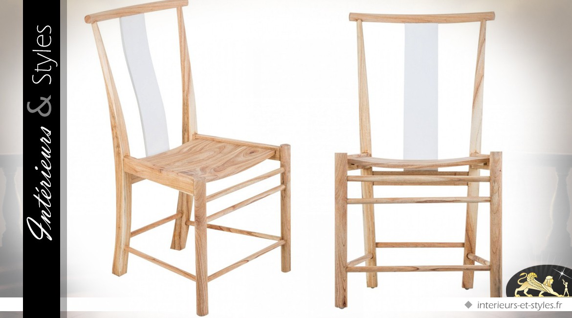 Chaise design blanc et bois naturel en mindi