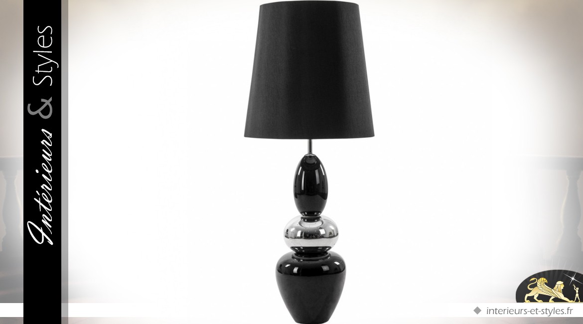 Lampe de salon en céramique noir intense et chrome 108 cm