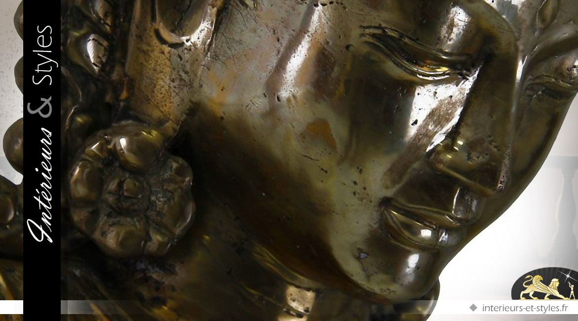 Grande statuette en bronze balinaise avec coiffe traditionnelle 87 cm