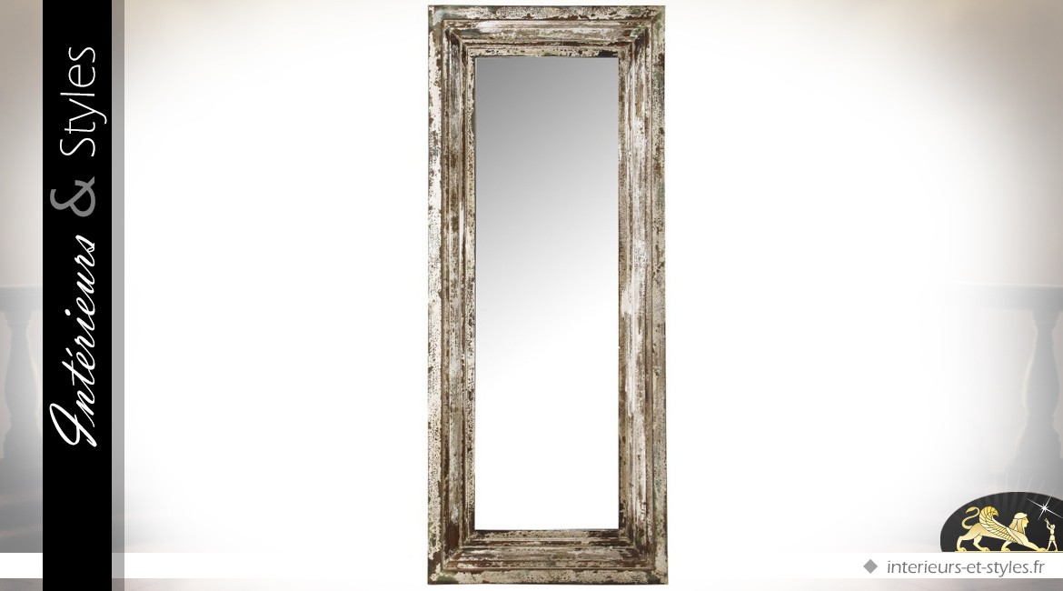 Grand miroir style rétro brocante patine blanche ancienne 190 cm