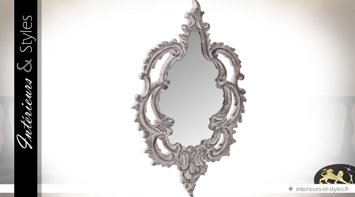 Miroir ajouré de style baroque imitation vieille pierre grise 130 cm