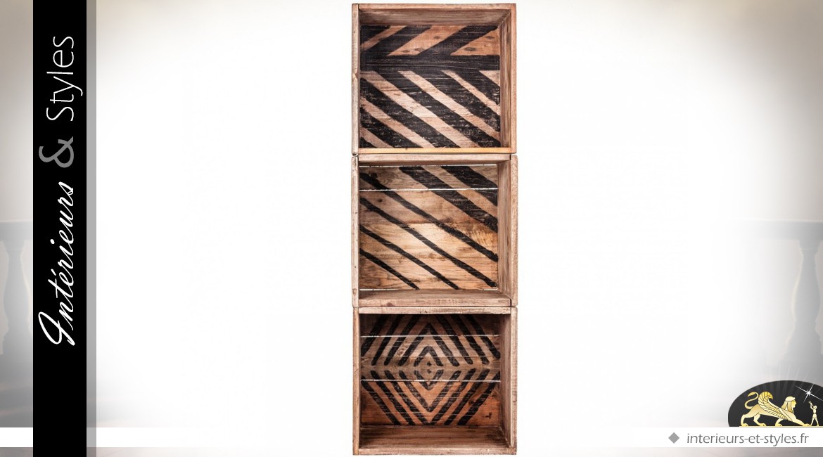 Caisses étagères modulables en bois avec motifs (lot de 3)