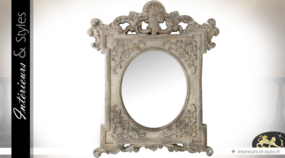 Miroir gris pierre de style baroque et romantique 117 cm