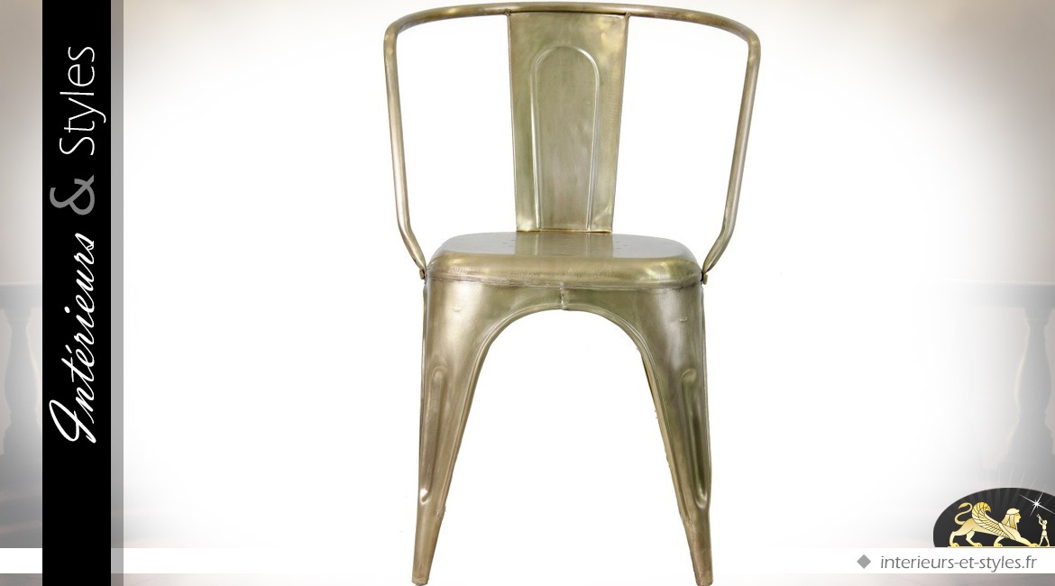 Chaise à accoudoirs vintage finition laiton doré