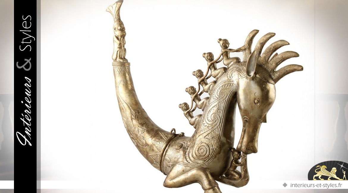 Grande statuette orientale Dragon en bronze doré 64 cm