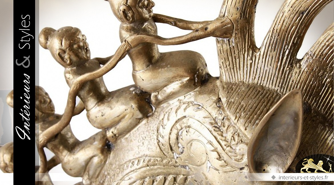 Grande statuette orientale Dragon en bronze doré 64 cm