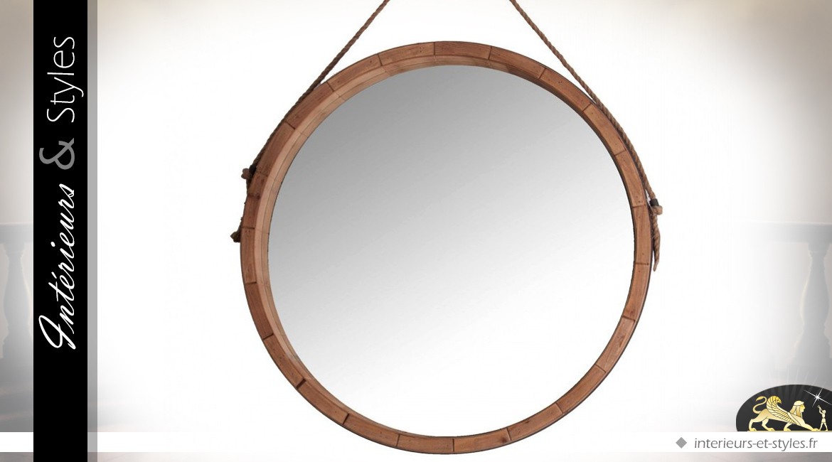Grand miroir rond suspendu en forme de hublot Ø 80 cm