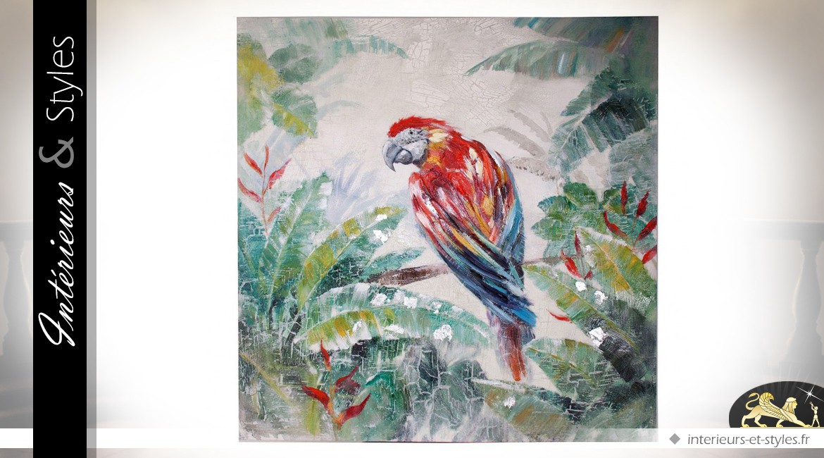 Tableau sur toile : perroquet dans la jungle100 x 100 cm