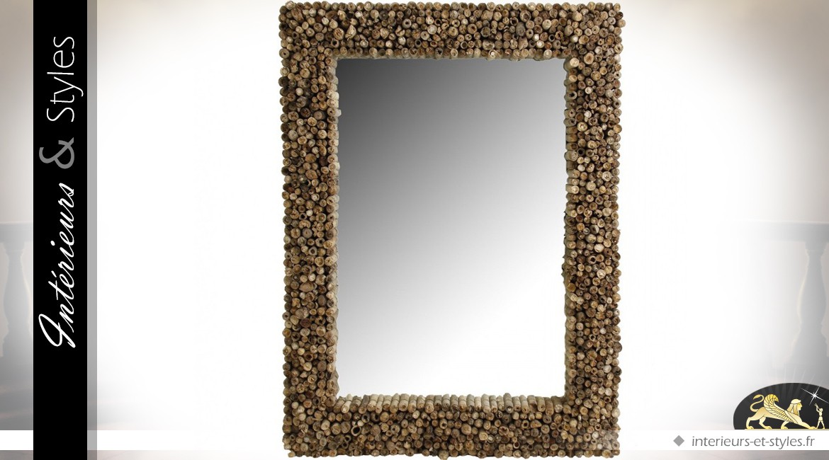Grand miroir rectangulaire en coupe de ramures 120 cm