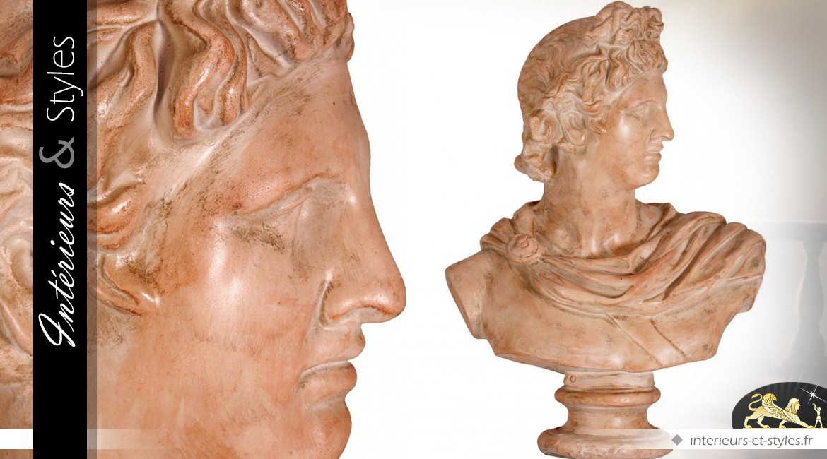 Buste romain finition marbre rose saumoné 82 cm