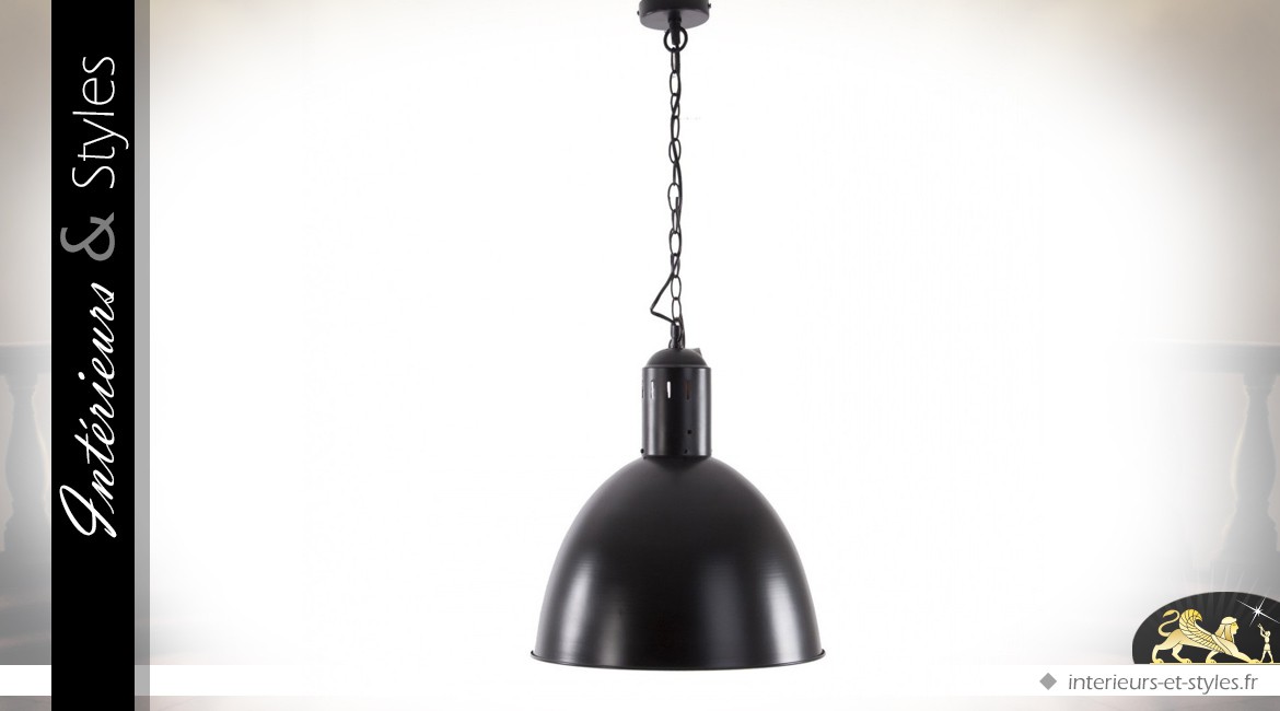 Grande suspension de style industriel noir et cuivre Ø 40 cm