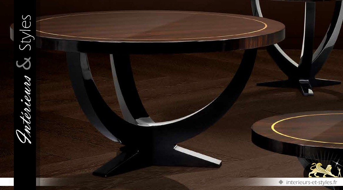 Luxueuse table ronde acajou finition eucalyptus fumé brillant Ø 180 cm