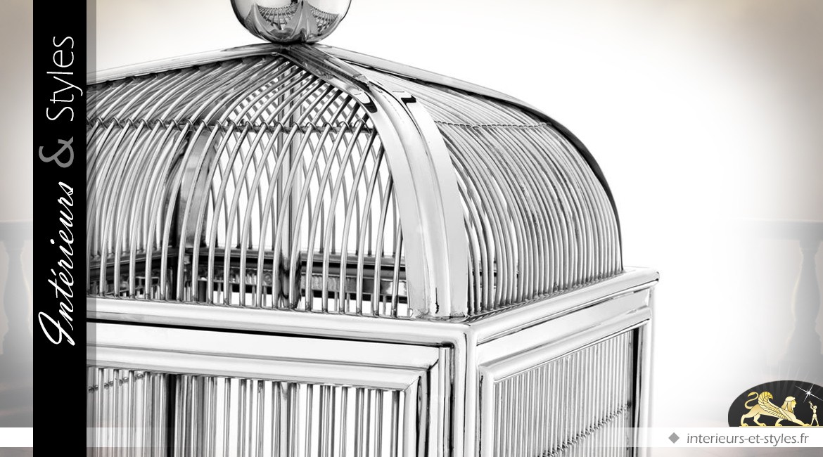 Suspension chromée design cage à oiseaux nickel argenté 81 cm