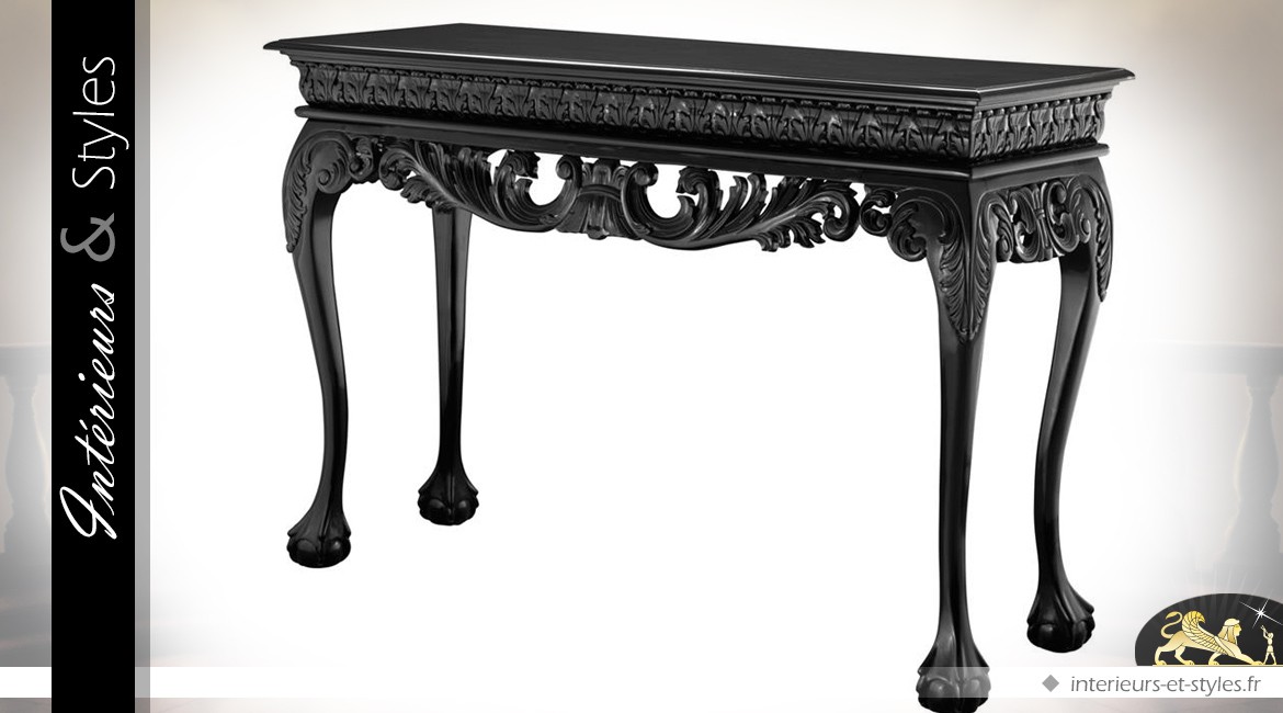 Console baroque en acajou finition noire cirée 152 cm