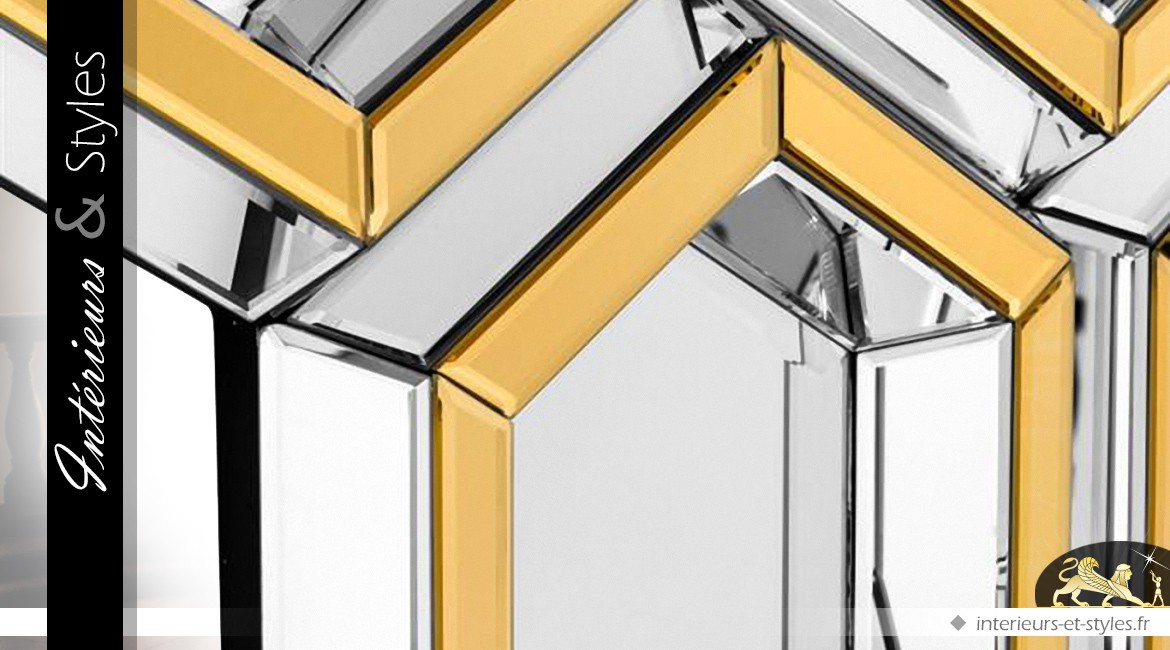 Miroir design nid d'abeilles en métal doré et argenté