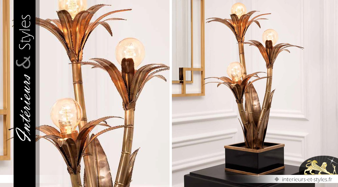 Lampe de salon en laiton doré en forme de palmiers 74 cm