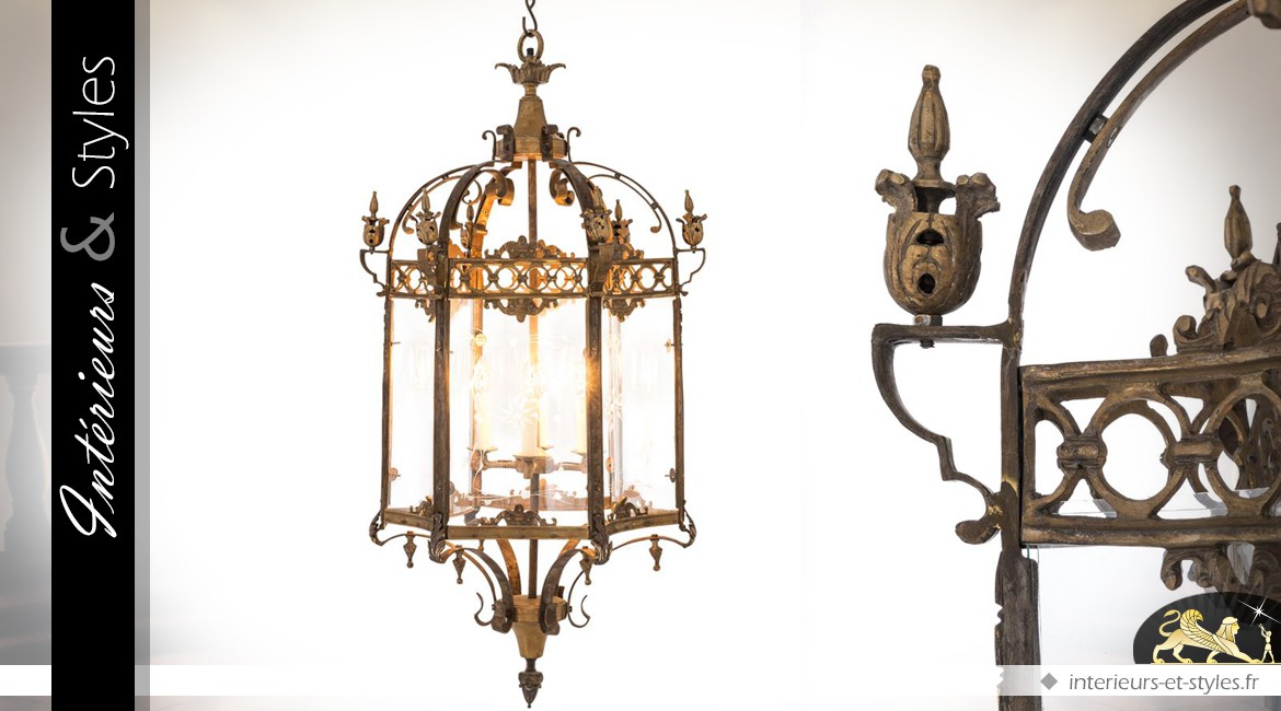 Lanterne suspendue en laiton doré style Renaissance 120 cm