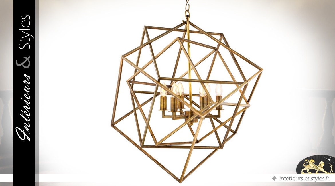 Suspension design cubes concentriques dorés en 3D 78 cm
