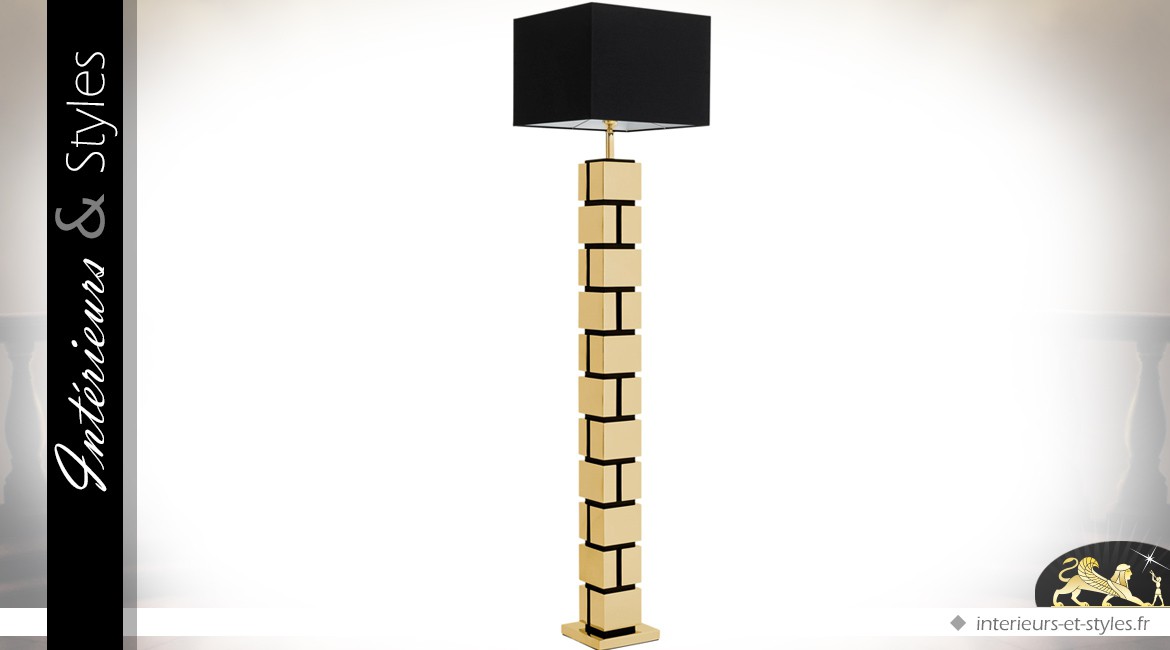 Lampadaire design en forme de colonne noir et or 175 cm