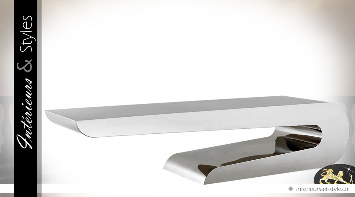 Grande table basse design en acier inoxydable argenté 190 cm
