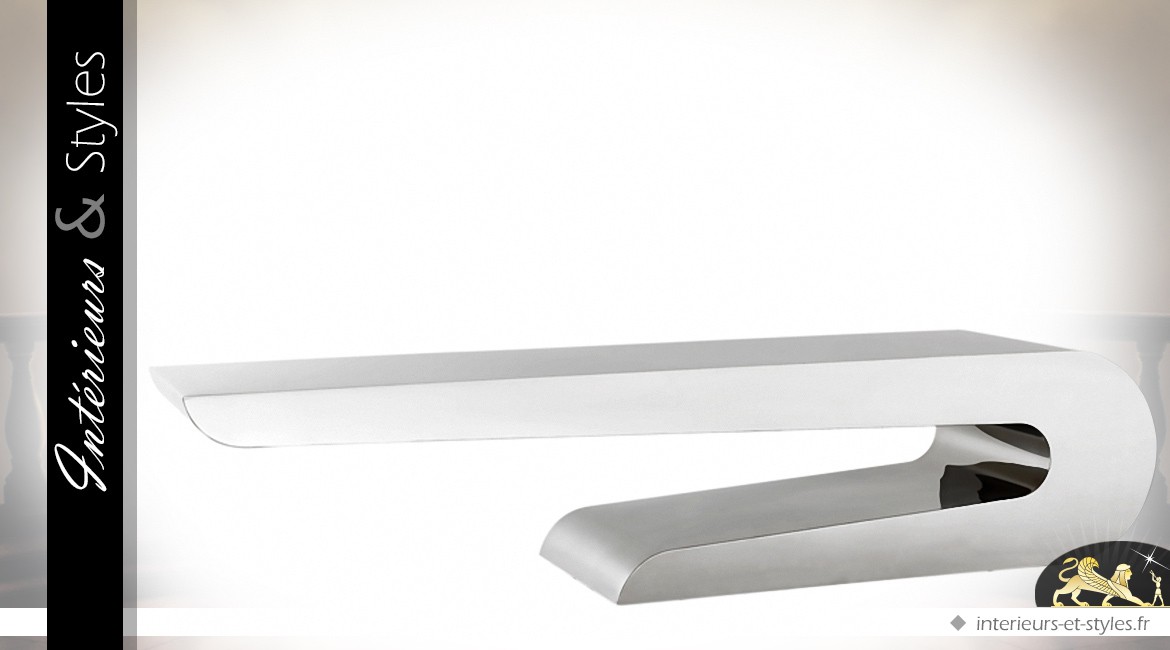 Grande table basse design en acier inoxydable argenté 190 cm