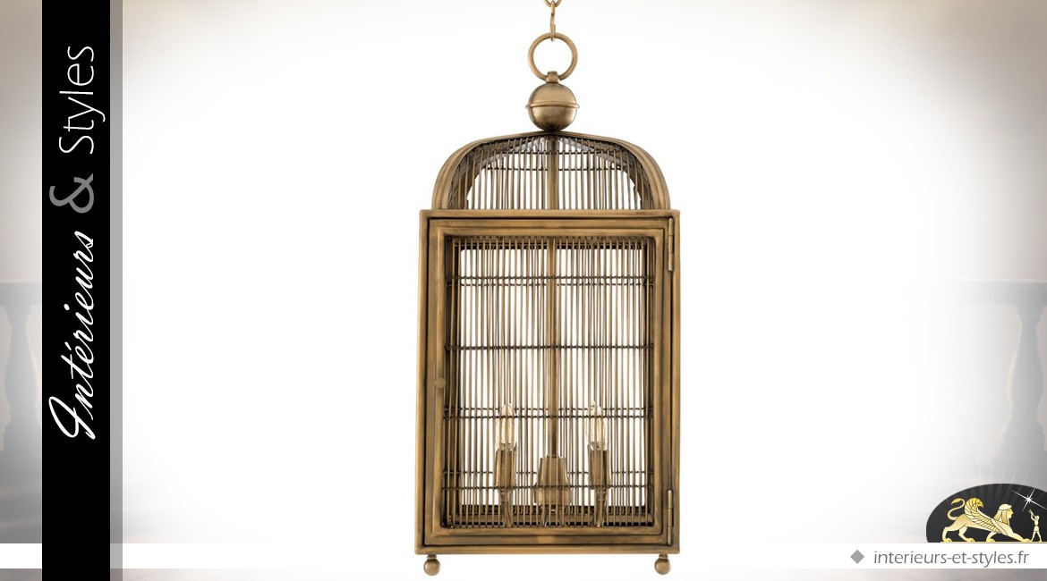 Suspension design cage à oiseaux nickel doré 81 cm