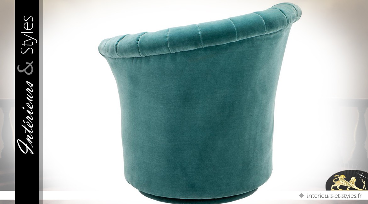 Fauteuil rond de style rétro en tissu turquoise (modèle droit)