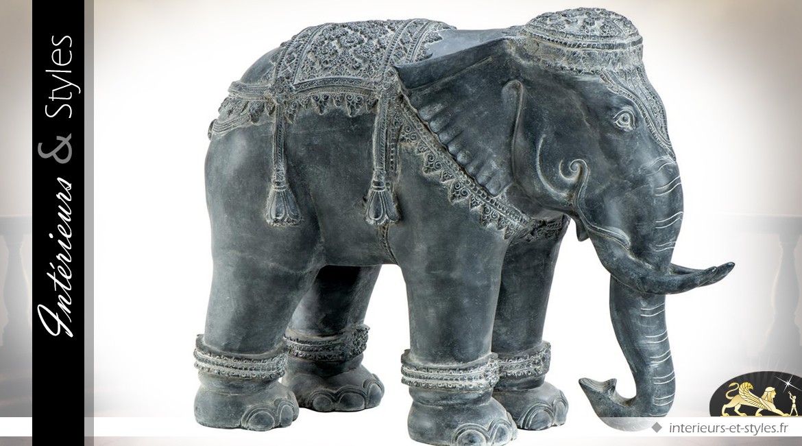 Grande statuette d'éléphant en métal finition zinc vielli 90 cm