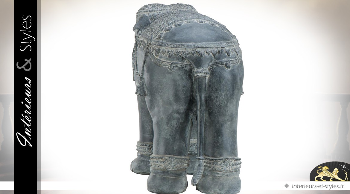 Grande statuette d'éléphant en métal finition zinc vielli 90 cm