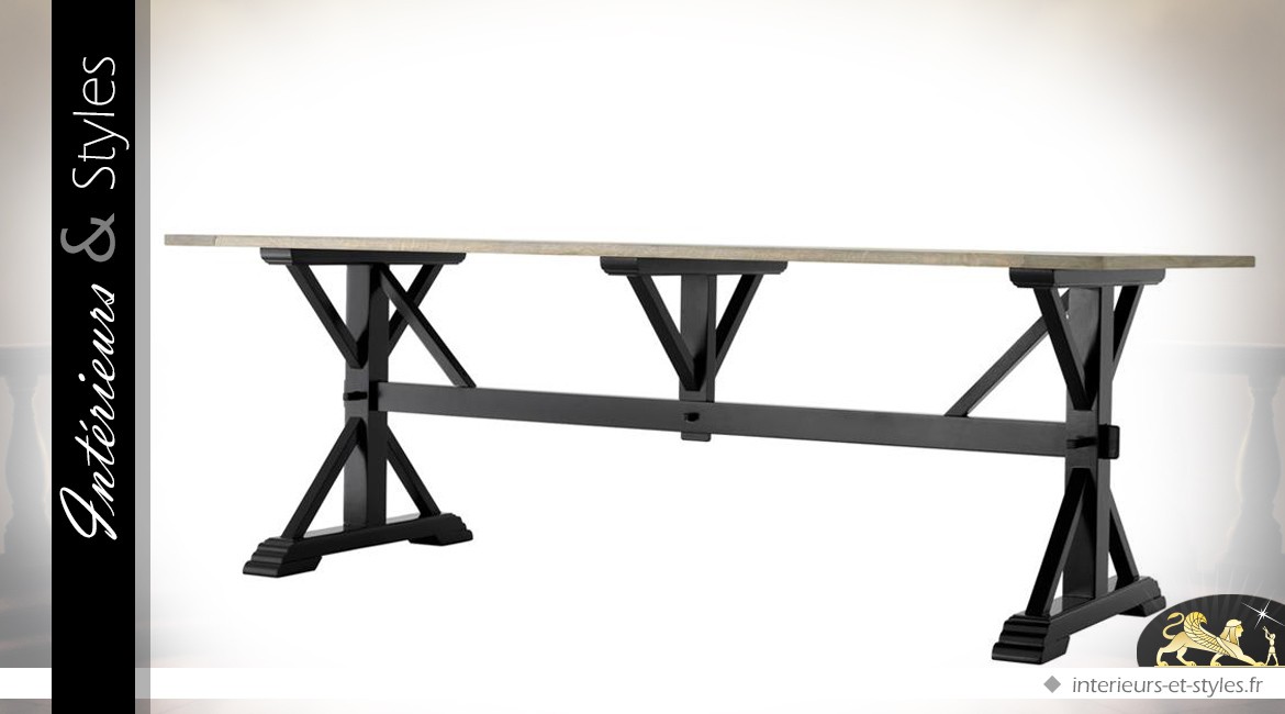 Table de repas de style industriel en chêne et métal 220 cm