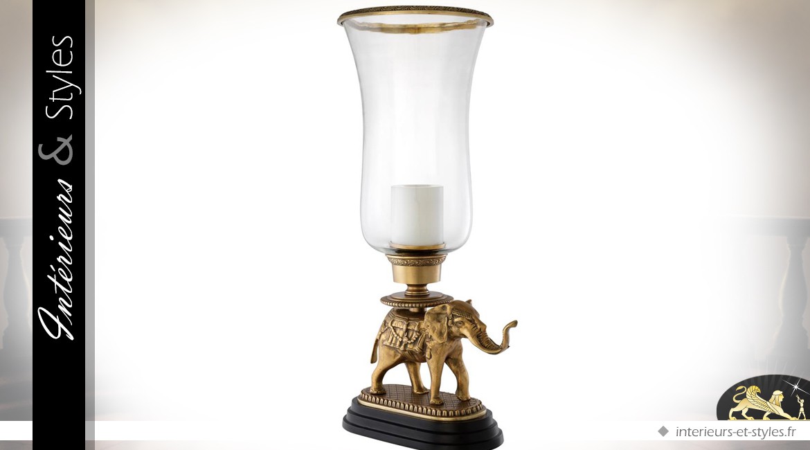 Grand bougeoir statuette d'éléphant en laiton doré 64 cm